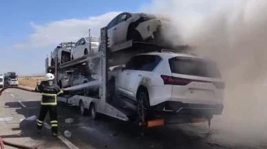 Ağrı’da otomobil yüklü TIR’da yangın çıktı