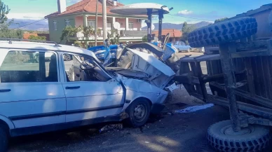 Uşak’ta otomobil traktöre çarptı: Sürücü yaralandı
