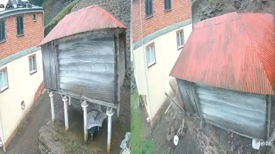 Trabzon'da sağanak heyelana neden oldu: Serendinin yıkıldığı anlar kamerada
