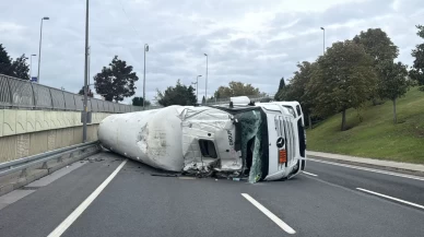 Florya’da doğal gaz tankeri virajda devrildi