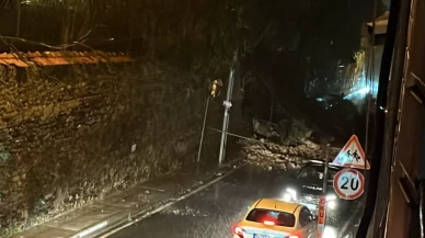 Ortaköy'de istinat duvarı büyük gürültüyle çöktü