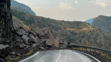Yola dev kayalar düştü, ulaşım durdu!