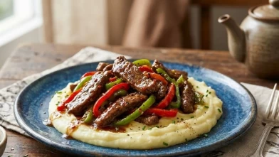 Soya soslu ve renkli biberli 'Glint' et sote