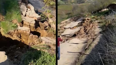 Bursa'da heyelan meydana geldi, yol ulaşıma kapandı