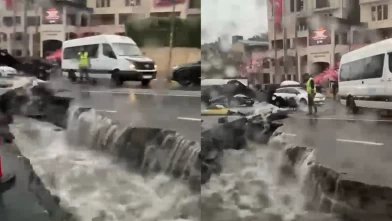 Eyüpsultan'da çöken yol trafiği kilitledi