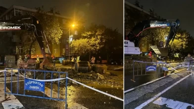 Eyüpsultan'da çöken yol trafiği kilitledi