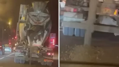 Elazığ’da beton mikseri yola harç döke döke gitti