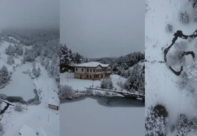 Erzincan’daki Dumanlı Tabiat Parkı karla kaplandı