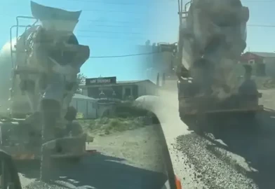 Hatay'da yola beton dökerek ilerleyen miksere 191 bin lira ceza
