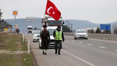 Çanakkale'ye yürüyen gazi torunu, Keşan’da