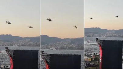 İzmir'de askeri helikopterler gökyüzünde zeybek oynadı