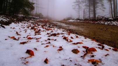 Kazdağları'nın yüksek kesimleri kar yağışıyla beyaza büründü