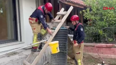 8 metrelik boruya düşen kedi 1 saatte çıkarıldı