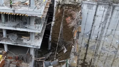 İnşaat halindeki binanın istinat duvarı yıkıldı