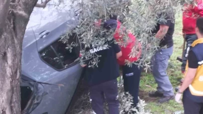 Otomobil zeytin bahçesine uçtu: 2 kişi yaralandı
