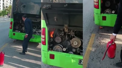 Denizli’de halk otobüsünde yangın paniği