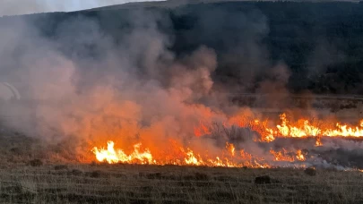 Ardahan’daki Putka Gölü sazlığında çıkan yangına müdahale ediliyor