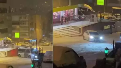 Sürücülerin buz pistine dönen yollarda zorlu imtihanı kamerada