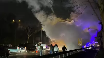 Avrupa Otoyolu'nda araç alev topuna döndü, trafik yoğunluğu oluştu
