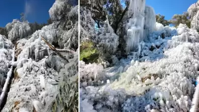 Patlayan su borusundan fışkıran sular görsel şölene dönüştü