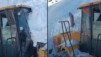 Hakkari'de iş makinesinin üzerine çığ düştü