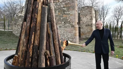 Azerbaycan Cumhurbaşkanı Aliyev, Ağdere'de Nevruz ateşini yaktı