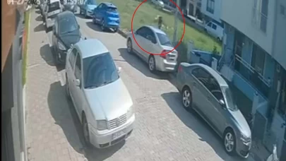 Sokak köpeklerinden kaçmak isterken başını park halindeki otomobile çarptı