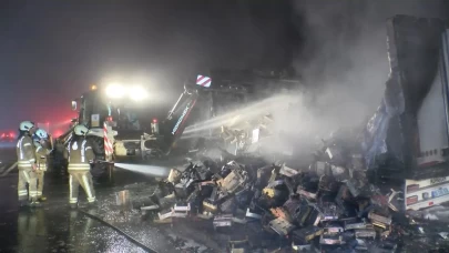 Beykoz'da çilek yüklü tır yandı