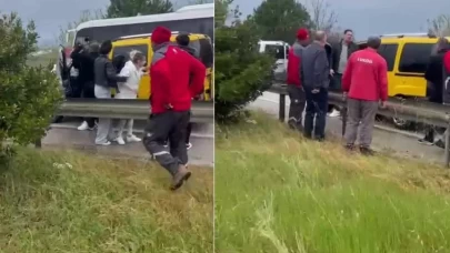 Kaza sonrası sürücülerin tekme tokat kavgası kamerada