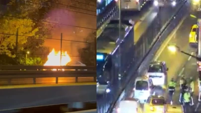 Mecidiyeköy'de otomobil alev alev yandı