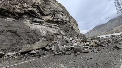 Erzurum-Artvin yolunda kaya düşmesi nedeniyle ulaşım aksadı