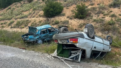 İki otomobil çarpışarak takla attı! Kazada 7 kişi yaralandı