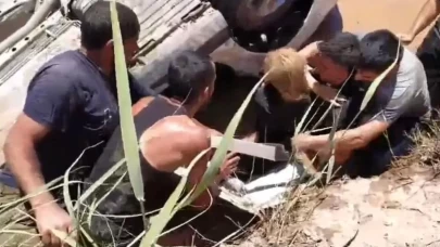 Sulama kanalına düşen otomobilin sürücüsü kurtarıldı