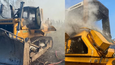 İzmir’de yangına müdahale eden dozer yandı