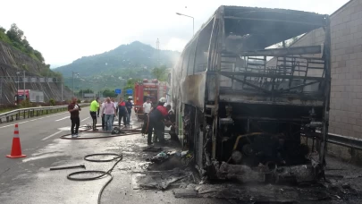 Ordu’da yolcu otobüsü alev alev yandı