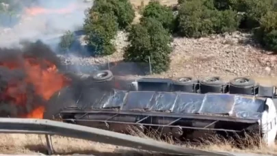 TAG Otoyolu'nda devrilen tır yandı: 1 yaralı