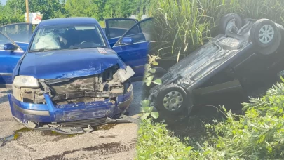 Ticari araç kanala uçtu! 2 kişi yaralandı