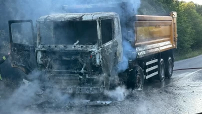 Hafriyat kamyonu alevlere teslim oldu