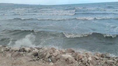 Van Gölü rüzgarla coştu: Dalgalar sahili dövdü