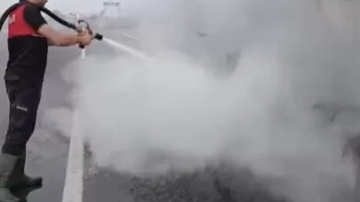 Osmaniye'de asfalt yüklü tankerde yangın