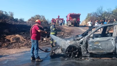 Milas'ta otomobil yangını ormana sıçradı!