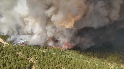 Karabük’te yangının çıktığı nokta dronla havadan görüntülendi