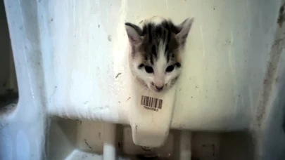 Başı lavabo deliğine sıkışan kedinin imdadına itfaiye yetişti