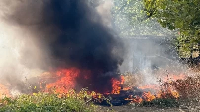 Şarampole uçan otomobil alev topuna döndü