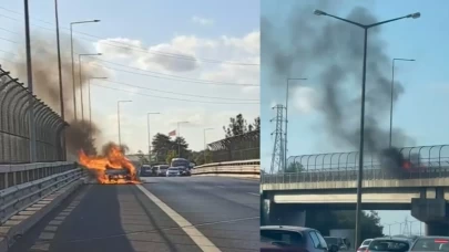Ümraniye’de otomobil alev alev yandı