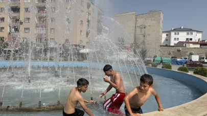 Iğdır'da kavurucu sıcakta tehlikeli serinlik, çocuklar süs havuzuna girdi