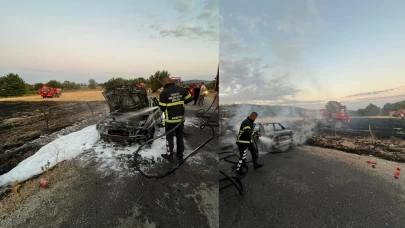 Çanakkale'de yanan araçtaki alevler tarlaya sıçradı