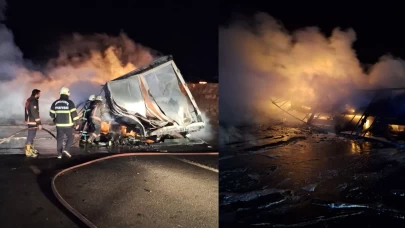 Şanlıurfa'da alev alev yanan tır hurda yığınına döndü