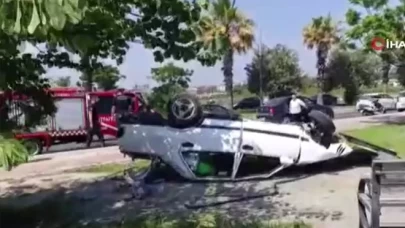 Takla atıp ters dönen araç hurdaya döndü!