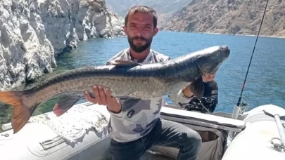 Elazığ'da şanslı balıkçı: 1,5 metrelik şabut balığı oltasına takıldı